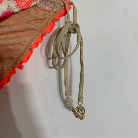 Luli Fama crochet knit Chevron neon metallic string tie rouged bikini bottoms sm - Picture 2 of 6